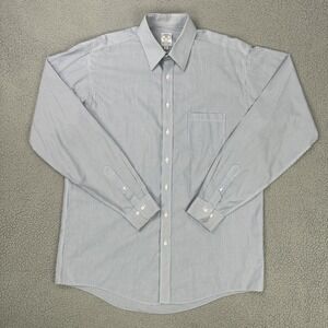 Enro Button Up Dress Shirt Men 17 39-40 Tall Blue Striped Non Iron Cotton Pocket